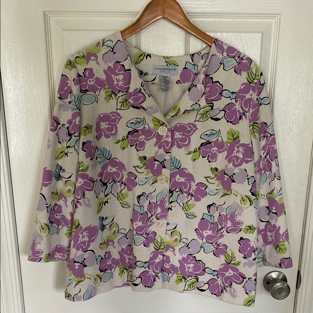 Sag Harbor 14 Floral Button-Up Blouse Jacket